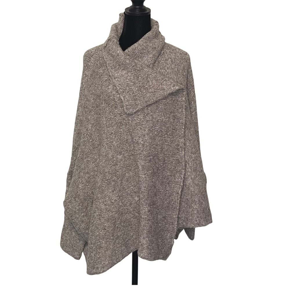 FP One Free People Oversized Knit Drape Collar Poncho Cape XS/S Gray
